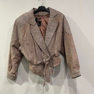 Vintage leather cropped bomber jacket Byrnes & baker tan and animal